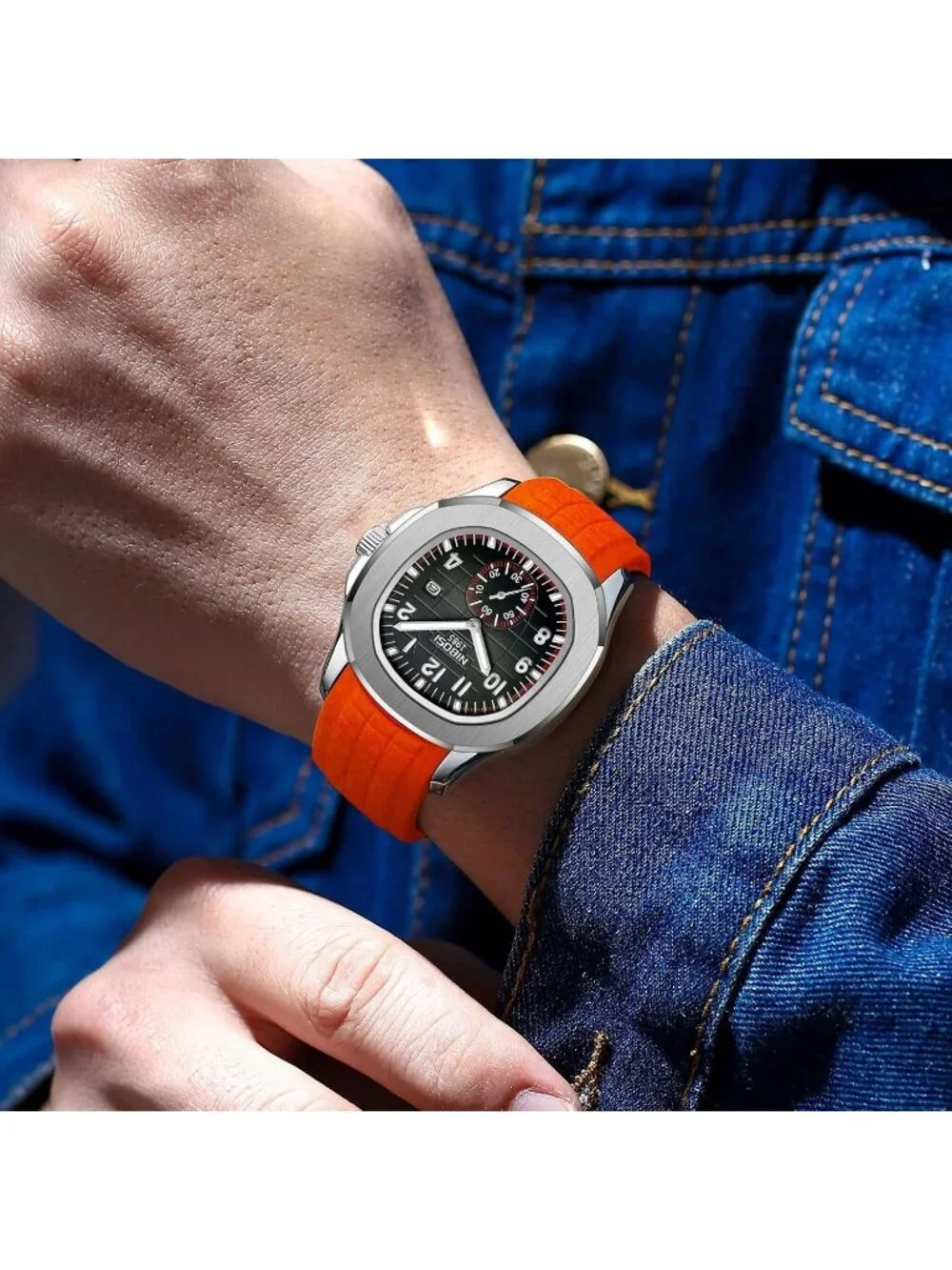 Men's Orange Silicone Strap Waterproof Fashion Casual Quartz Classic Wrist Watch
